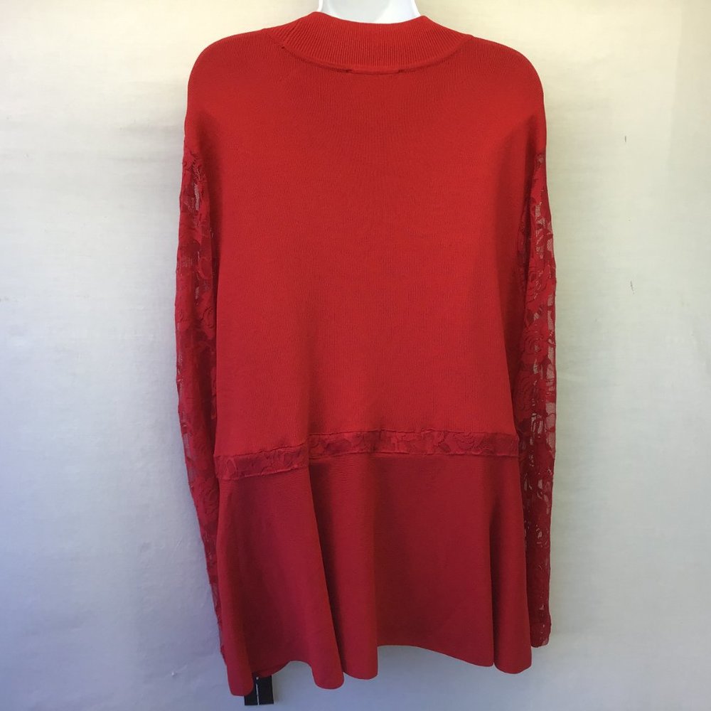 INC Real Red Peplum Tunic Top Lacey Long Sleeve Mock Neck Popover Tunic NWT 2X - Picture 4 of 7